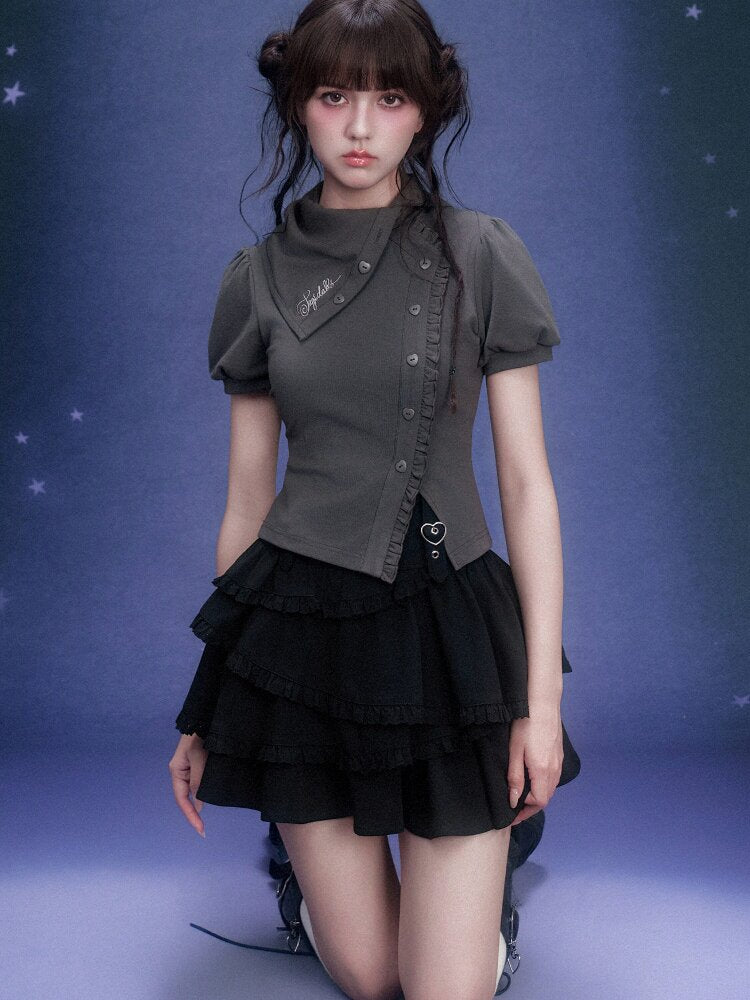 Diagonal Placket Stacked T-shirt【s0000015762】