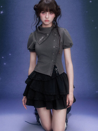 Diagonal Placket Stacked T-shirt【s0000015762】