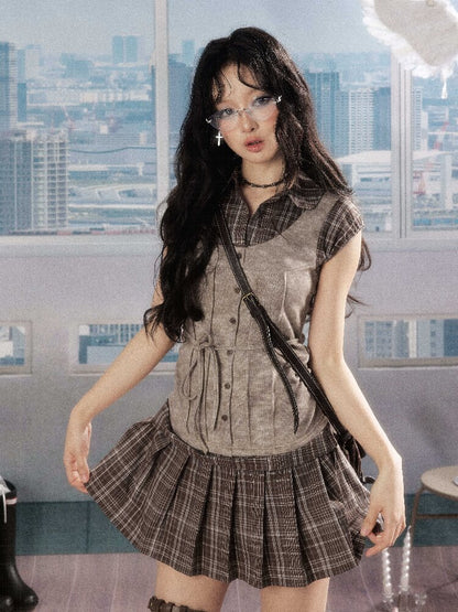 Plaid Patchwork Pleated Dress【s0000016276】