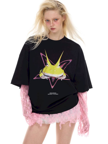 Rock Frog Print Loose Fit T-Shirt【s0000012978】