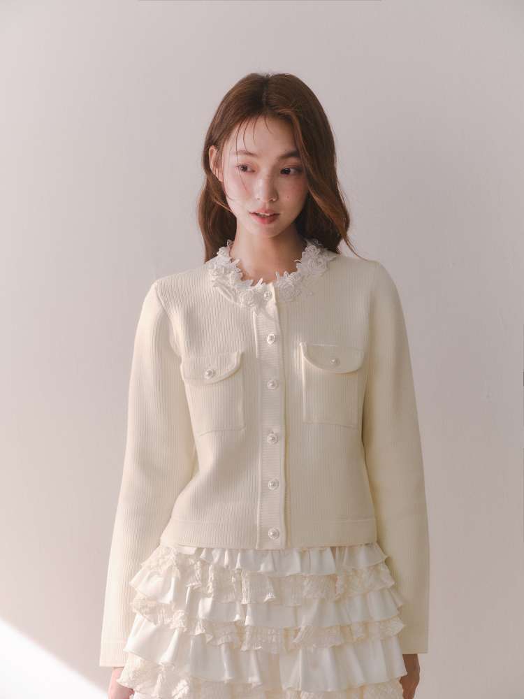 Beaded Collar Long-Sleeve Knit Top【s0000014612】