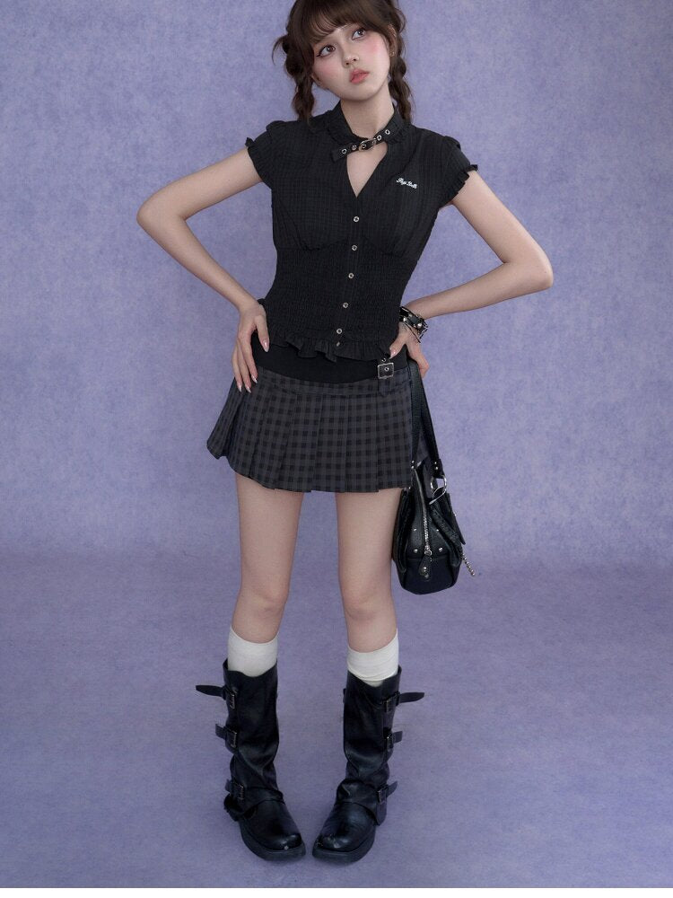 Skin Choker Shirt V Neck Top Slimming【s0000017285】