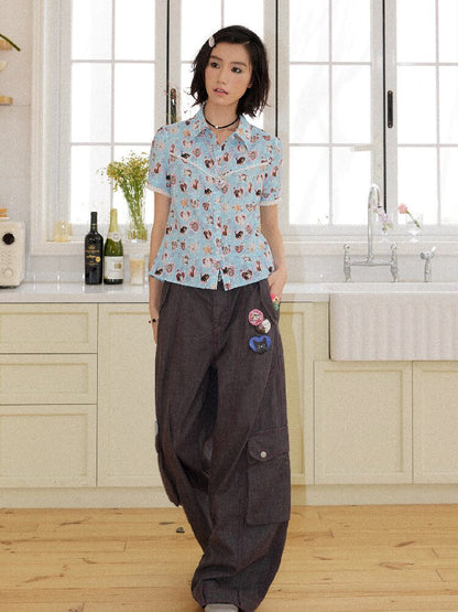 Lace Printed Short Sleeve Shirt【s0000016653】