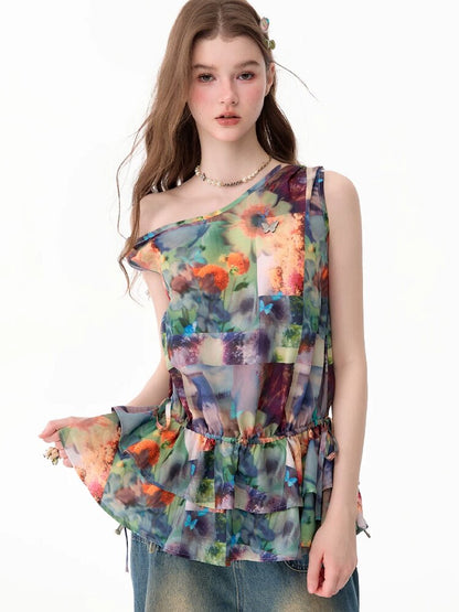Summer Ruffle Oil Painting Vest【s0000017748】