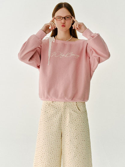 Lace Ribbon Sweatshirt Raglan Top【s0000011980】