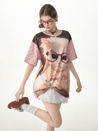 Retro Cat Star Cat Print T Shirt【s0000017266】