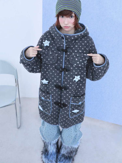 Old-fashioned Gray Horn Buckle Hooded Jacket【s0000014699】