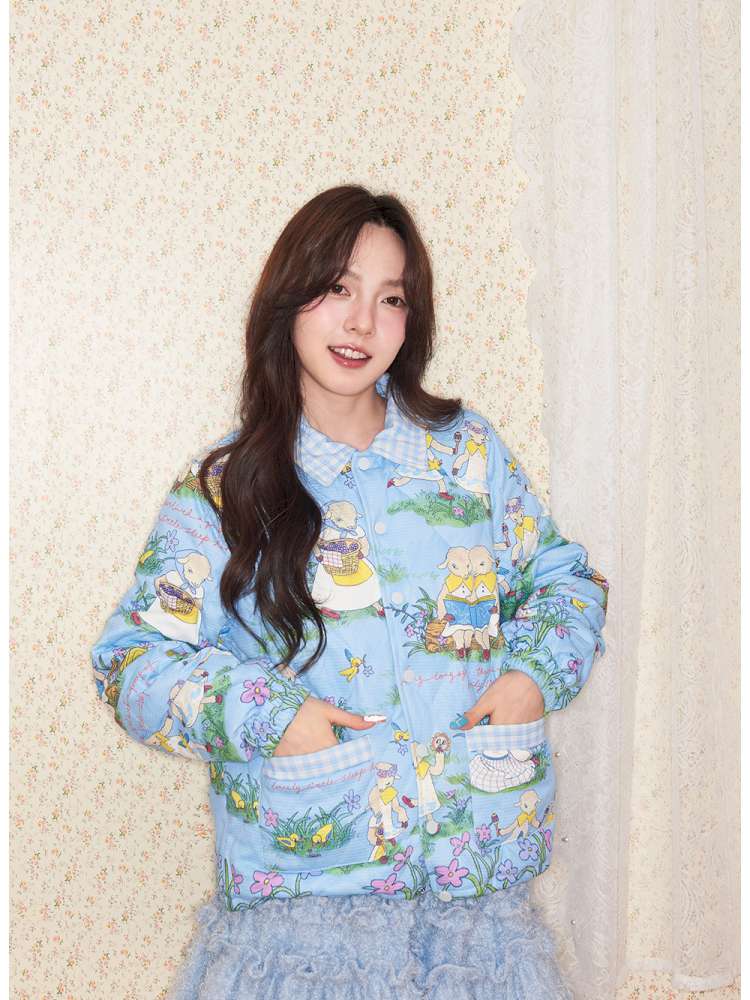 Lamb Illustration Print Down Jacket【s0000014498】