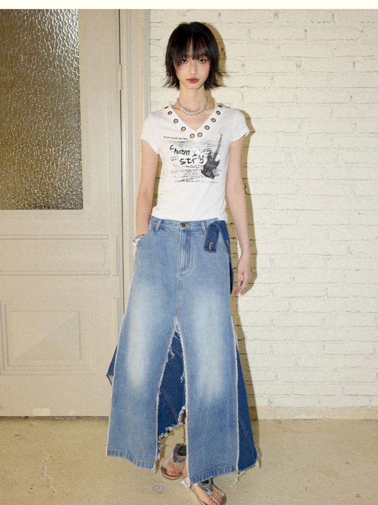 Irregular splicing denim back dress【s0000012431】