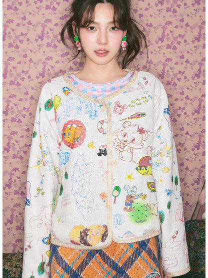 Graffiti Fleece Button Cardigan【s0000015369】