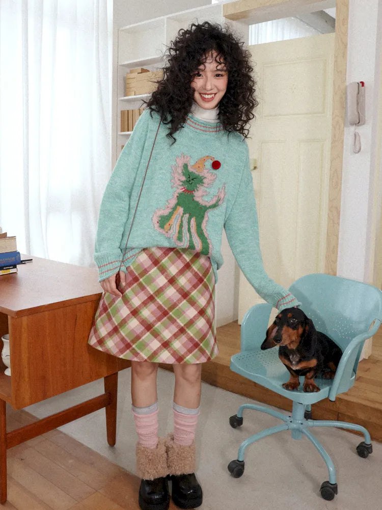College-Style Casual Wool Plaid A-Line Skirt【s0000013983】