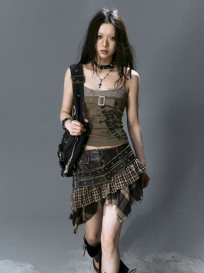 Belt Buckle Patchwork Cami Tank Top【s0000012641】