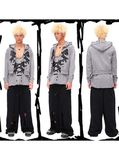 Lace Bow Rivet Distressed Vest【s0000016496】