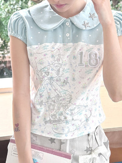 Vintage Bird Collar Bubble T-shirt【s0000017476】