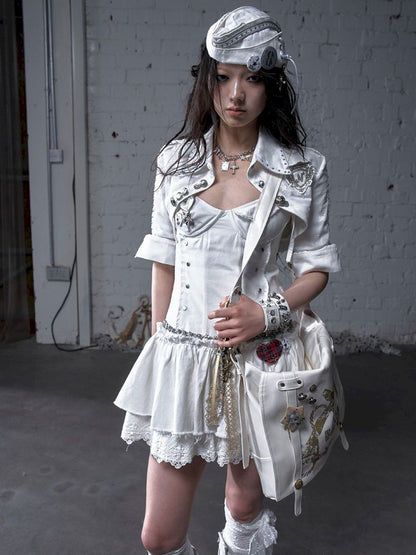 Gold foil print heavy-duty leather shoulder bag【s0000012778】