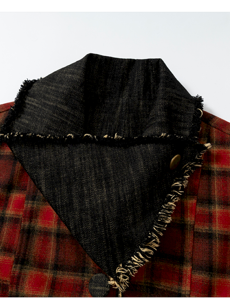 Punk Plaid Denim Bat Woolen Coat【s0000014929】