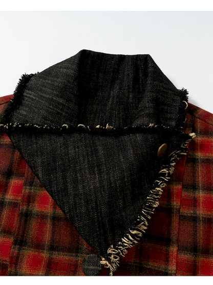 Punk Plaid Denim Bat Woolen Coat【s0000014929】