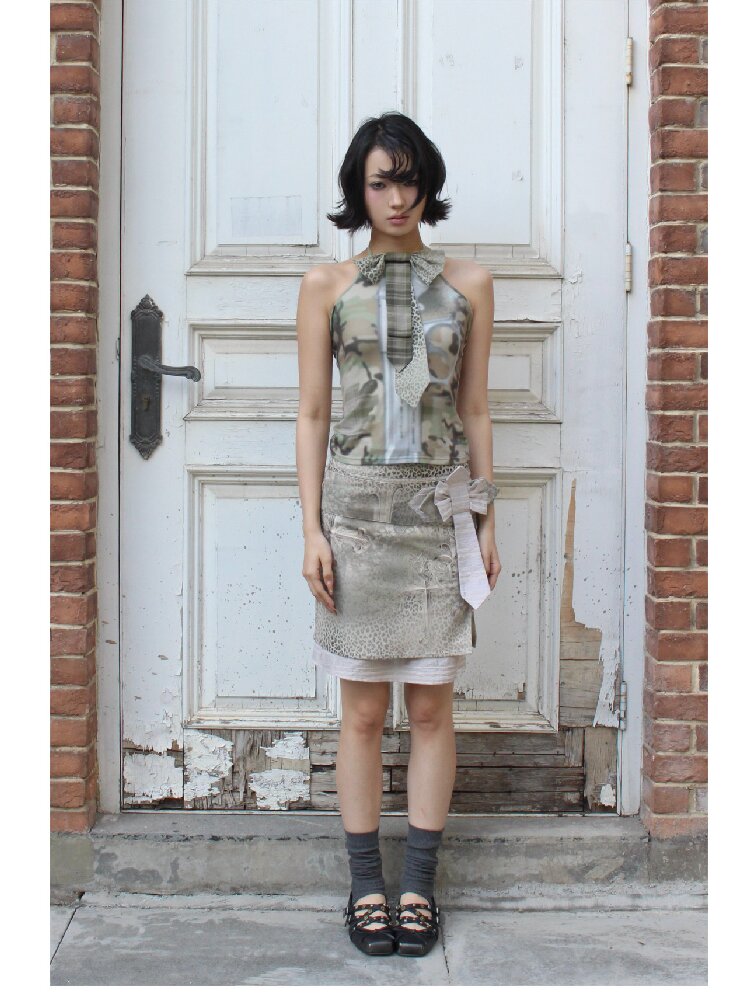 Cross Leopard Bow Midi Skirt【s0000018096】