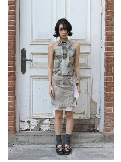 Cross Leopard Bow Midi Skirt【s0000018096】
