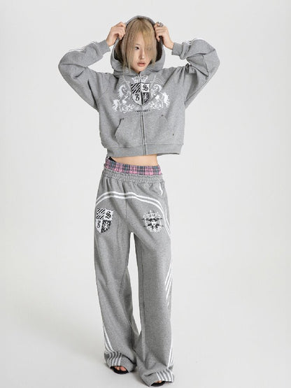 Plaid Double Waist Printed Sweatpants【s0000018571】