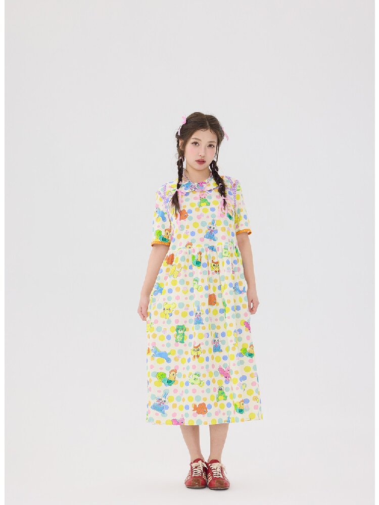 Polka Dot Animal Graffiti Dress【s0000016713】