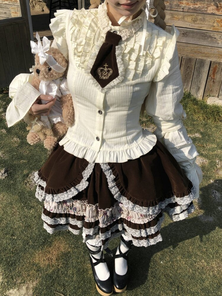 Lotus Sleeve Lace Beige Crop Top【s0000015614】