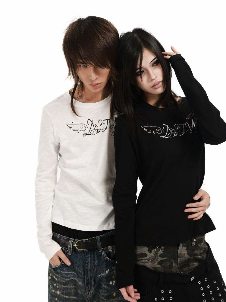 Angel Slogan Cotton Long-Sleeve T【s0000018356】