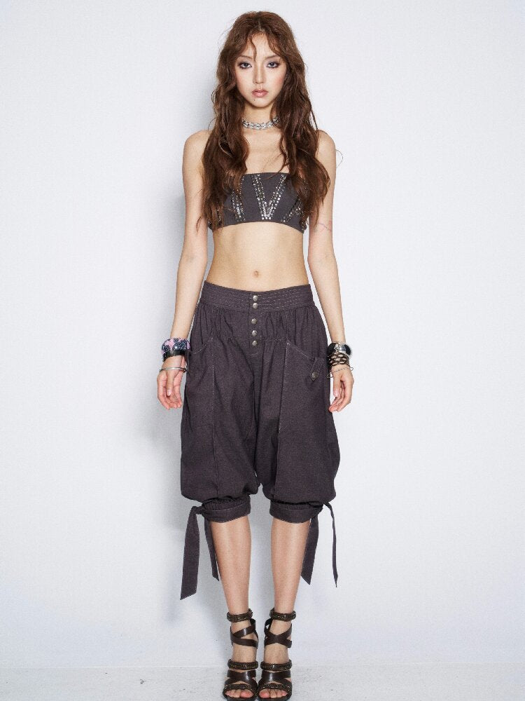 Suit Fabric Lace Up Crop Bloomer【s0000016682】