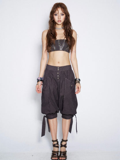 Suit Fabric Lace Up Crop Bloomer【s0000016682】