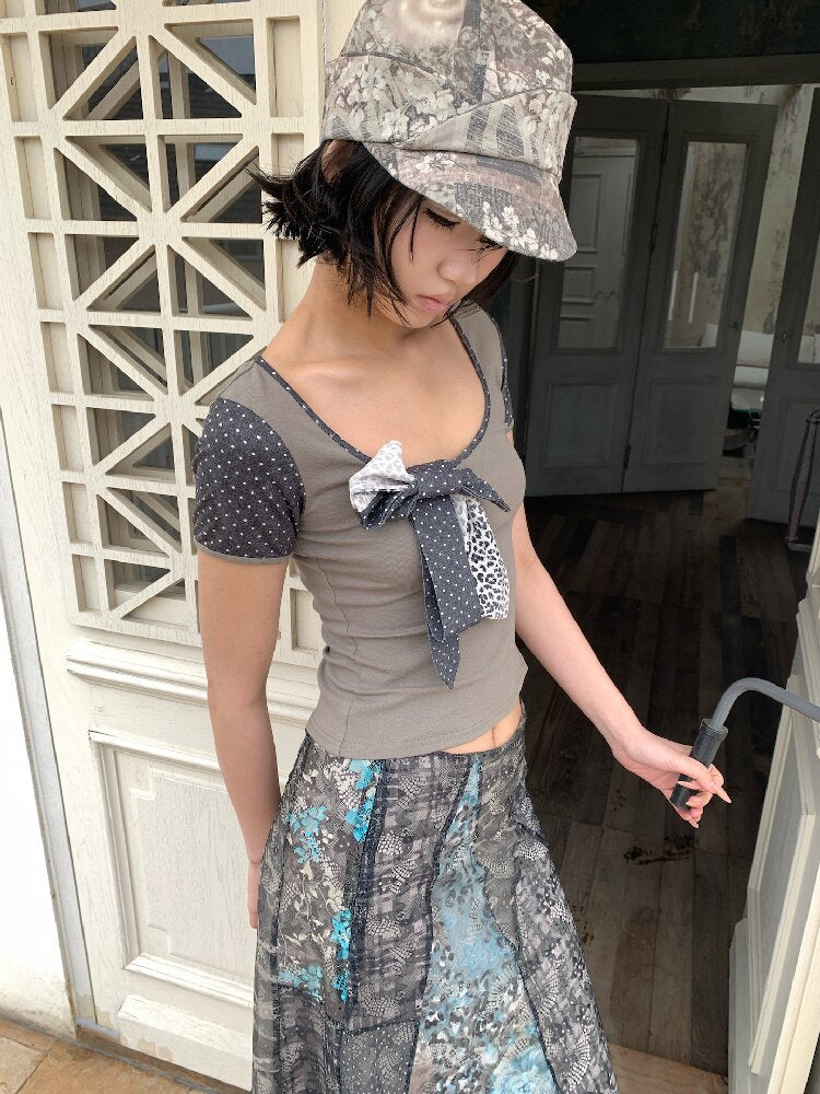 Leopard Polka Dot Patchwork T-Shirt【s0000018083】