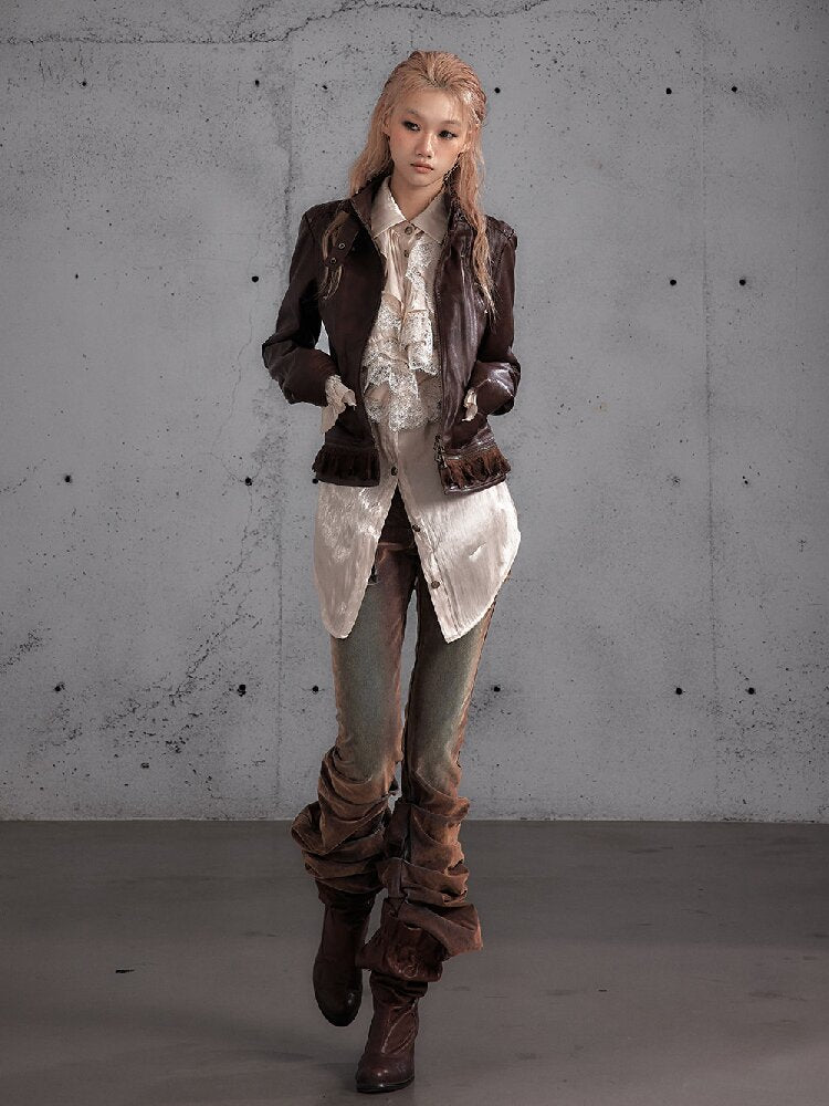 Distressed Pleated Low Rise Jeans【s0000019152】