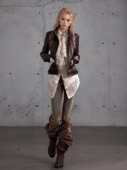 Distressed Pleated Low Rise Jeans【s0000019152】