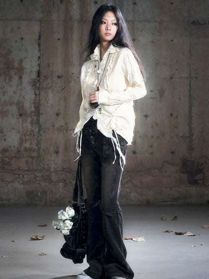 Patchwork Distressed Low-Rise Jeans【s0000013966】