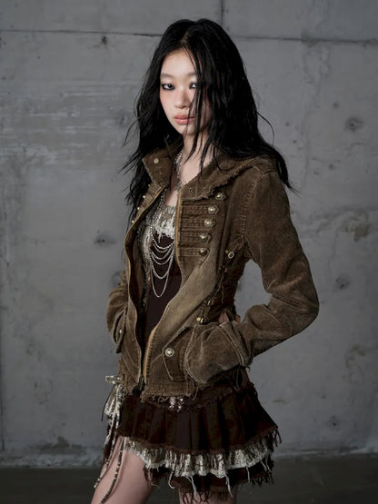 Corduroy Detachable Slim-Fit Hooded Jacket【s0000013952】