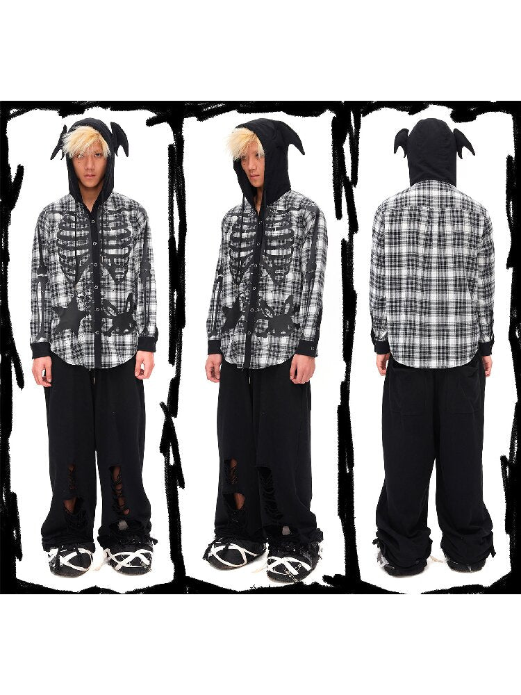 Demon Skeleton Print Hooded Shirt【s0000016054】