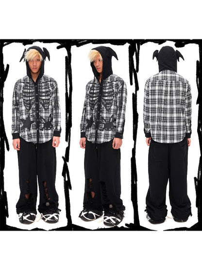 Demon Skeleton Print Hooded Shirt【s0000016054】