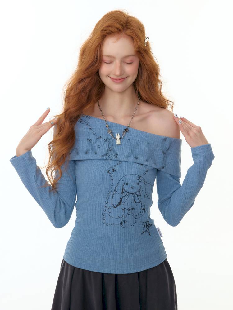 Off-the-Shoulder Long Sleeve T-Shirt【s0000014359】