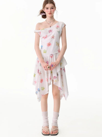 Butterfly Floral Off-Shoulder Dress【s0000017678】
