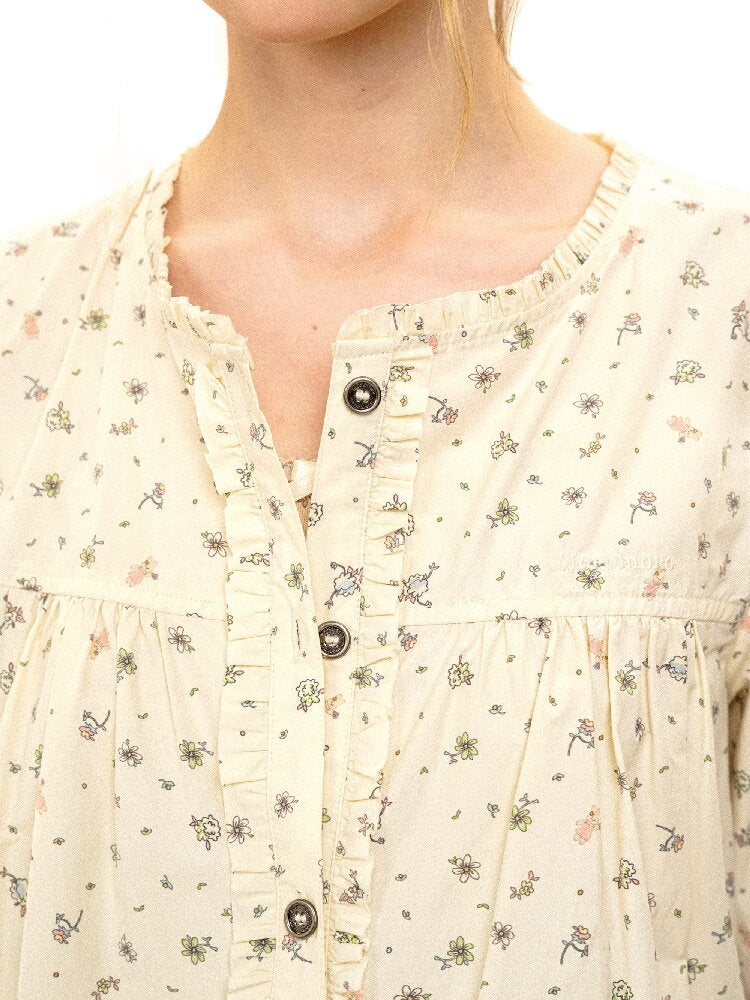Hand Painted Floral Lace Shirt【s0000017933】