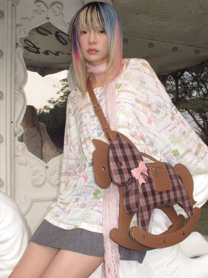 Horse Chinese Blessing Print Top【s0000015379】