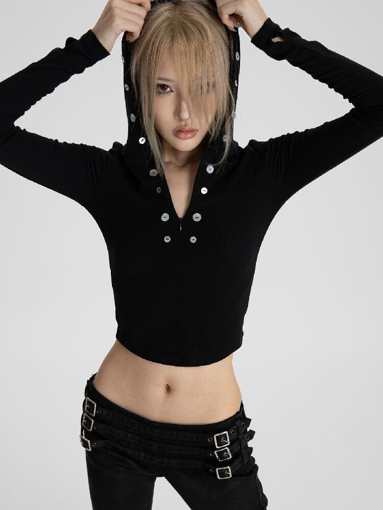 Zipper Hoodie Slim Long T-Shirt【s0000018564】