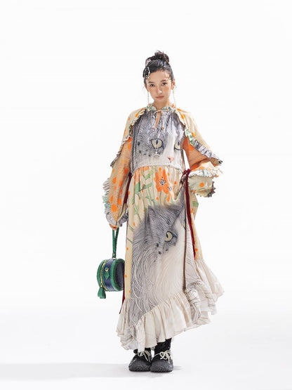 인쇄 된 길고 느슨한 드레스 [S0000011312]