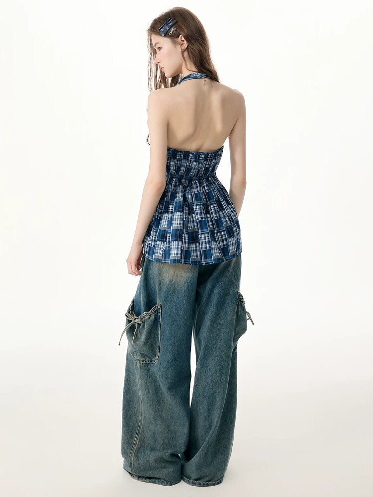 Plaid Twisted Halter Camisole【s0000017309】