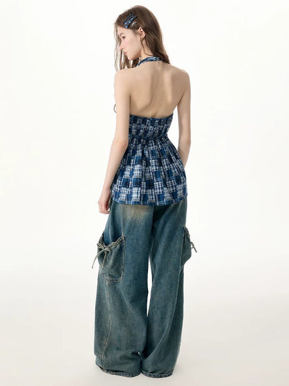 Plaid Twisted Halter Camisole【s0000017309】