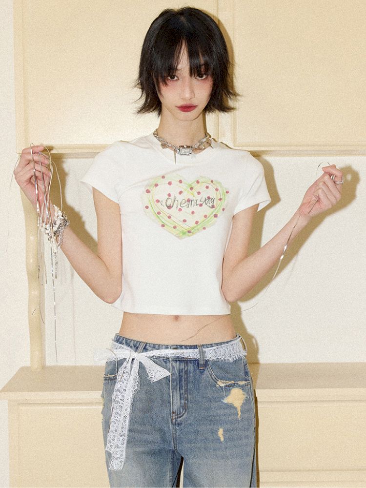 Paper Tape Heart Short-Sleeve T-Shirt【s0000012960】