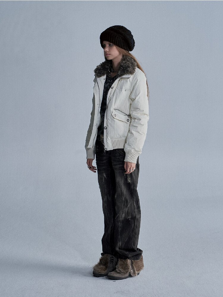 Studded Wool Collar Down Jacket【s0000019092】