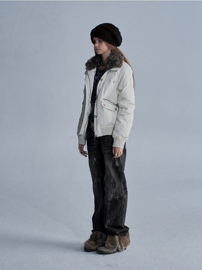 Studded Wool Collar Down Jacket【s0000019092】