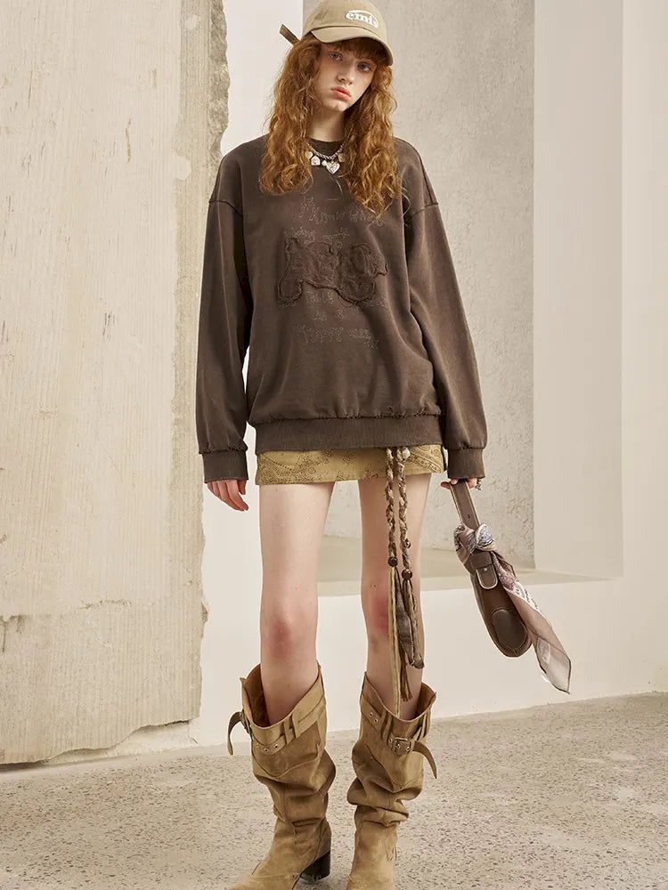 Oversized Long-Sleeve Pullover Sweatshirt【s0000014050】