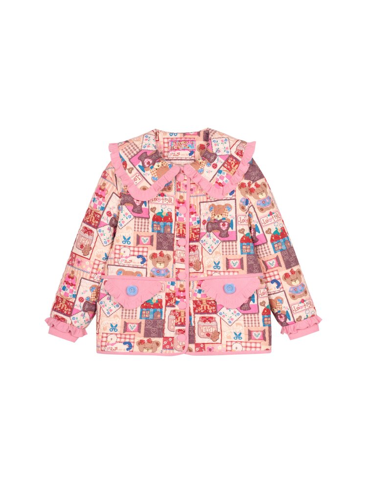 Pink Patchwork Printed Quilted Jacket【s0000015586】