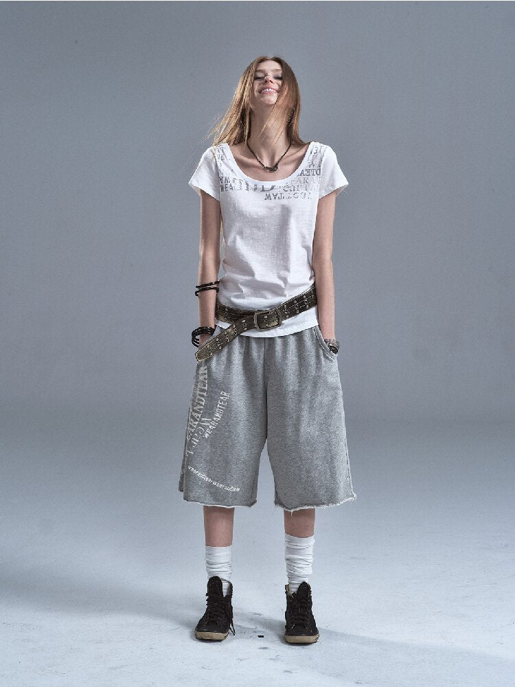 V-neck Letter Print Cotton T-shirt【s0000016638】